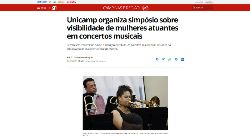 Imagem G1: Unicamp organiza simpósio sobre visibilidade de mulheres atuantes em concertos musicais
