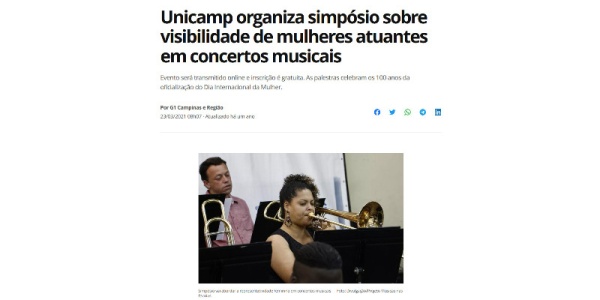 Imagem G1: Unicamp organiza simpósio sobre visibilidade de mulheres atuantes em concertos musicais