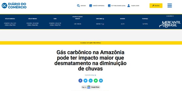 Imagem DC - Diário do Comércio: Gás carbônico na Amazônia pode ter impacto maior que desmatamento na diminuição de chuvas