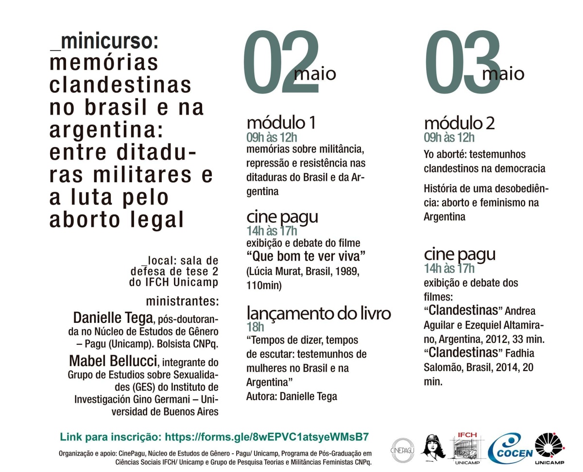 Imagem Minicurso Memórias clandestinas no Brasil e na Argentina: entre ditaduras militares e a luta pelo aborto legal