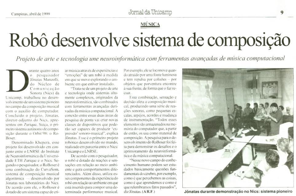 Imagem: Em 1999, Jornal da Unicamp destacou o projeto inovador de composição musical por computador desenvolvido por Manzolli.